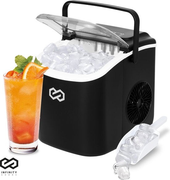 Infinity Goods IJsblokjesmachine - 1,3L - Met IJsschep - Zelfreinigingsfunctie - 12KG / 24U - 9 Blokjes / 6 Min - Zwart