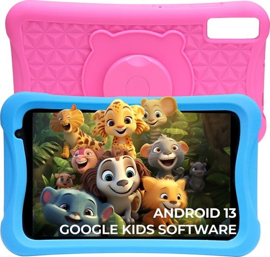 Denver Kindertablet - Android 13 – Ouderlijk Toezicht - 4GB RAM - 64GB intern geheugen - 8 Inch - . Blauwe en Roze Tablethoes - TIO80105K