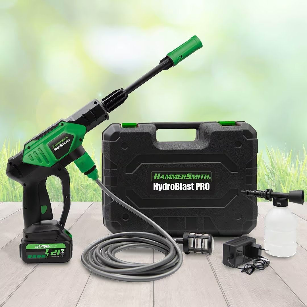 Hammersmith HydroBlast Pro Draadloze Hogedrukreiniger - Lichtgewicht en Compact - Werkt Zonder Wateraansluiting - Inclusief Accessoires