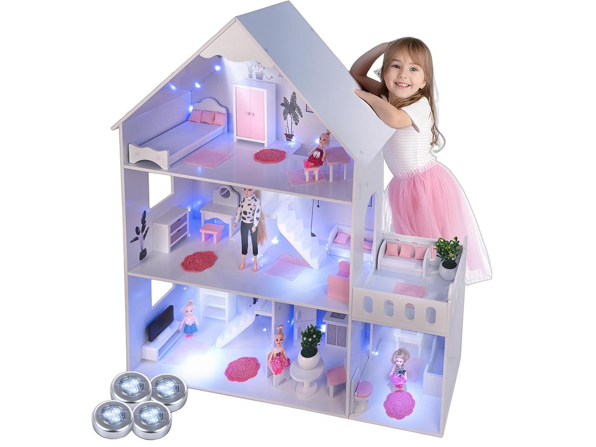 Green series Large Wooden Doll House GS0023B-1 met LED-verlichting