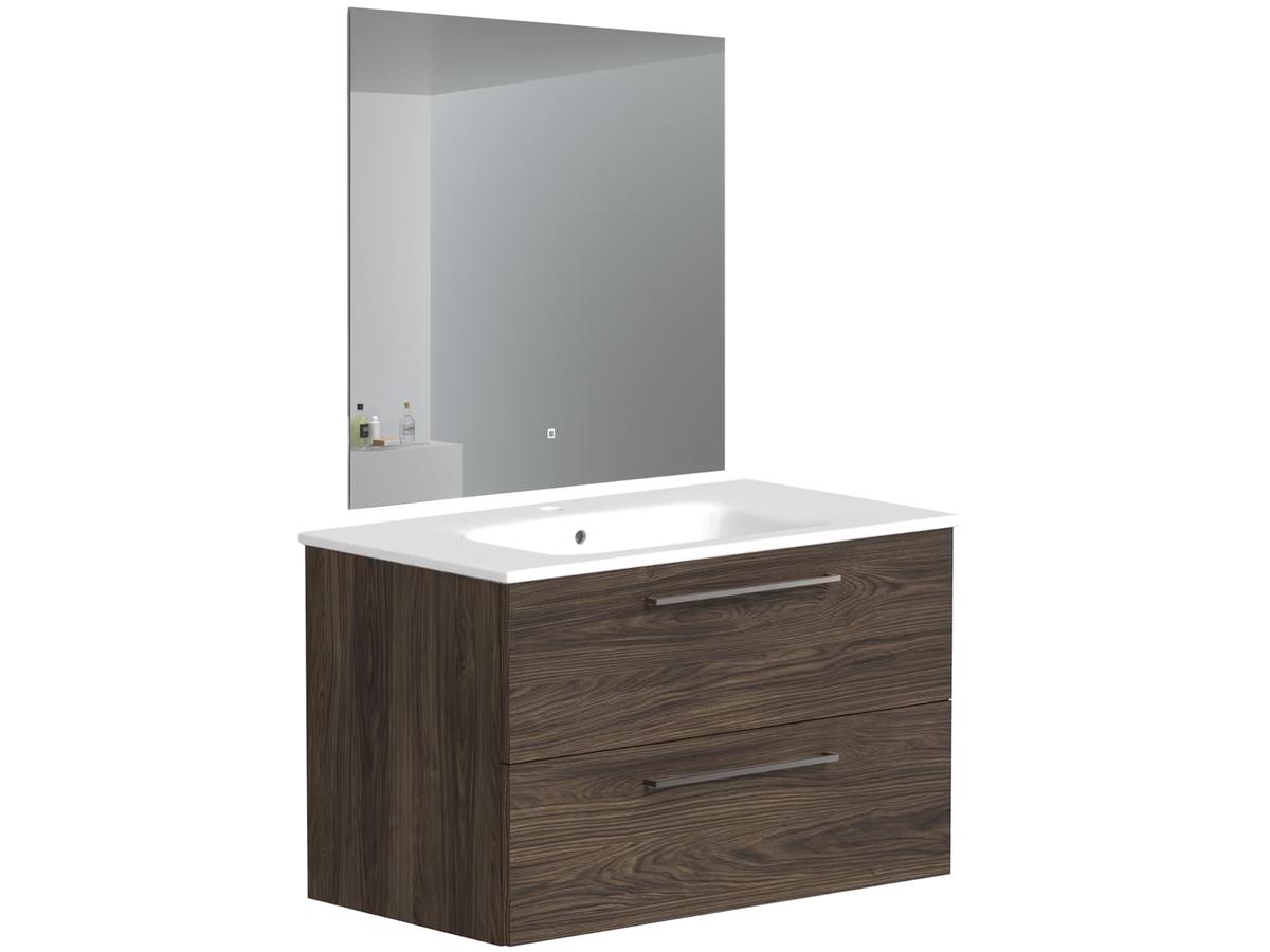 Kame Gama Badmeubelset - Brown Oak - Inclusief Spiegel - 80 cm