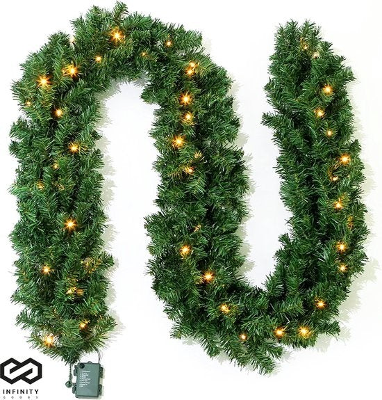 Infinity Goods Guirlande Met verlichting - Timer - Kerstversiering - 270CM - Kerstslinger - Kerstdecoratie - 35 LED - Groen