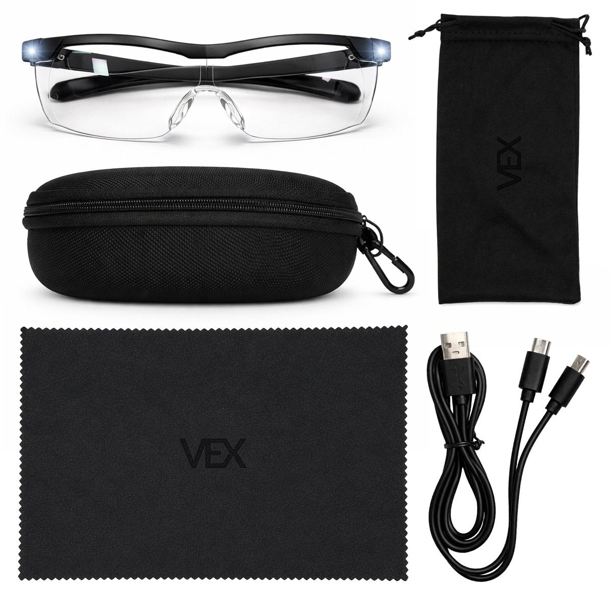 VEX – Vergrootglas Bril met LED-licht – 160% Vergroting – Inclusief Accessoires – Zwart