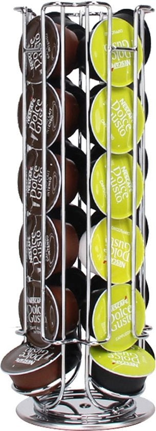 Zindoo Koffie Capsulehouder - Koffiecups standaard - 24 cups - Capsule - Dolce Gusto - Draaibaar - Koffie - Espresso - Metalen standaard - Anti-slip - Cup dispenser - Pad organizer - Zilverkleurig - Capsule houder koffie
