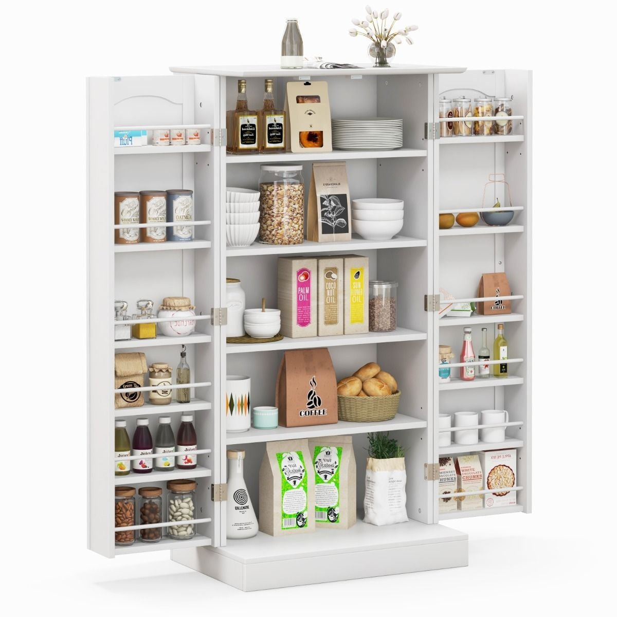 Coast – Voorraadkast Keukenkast – 60 x 40 x 120.5 cm & 17 Opbergplanken – Voorzien Van Verstelbare Planken En Kantelbeveiliging – Voor Keuken Eetkamer En Woonkamer – Wit Mdf En Metaal