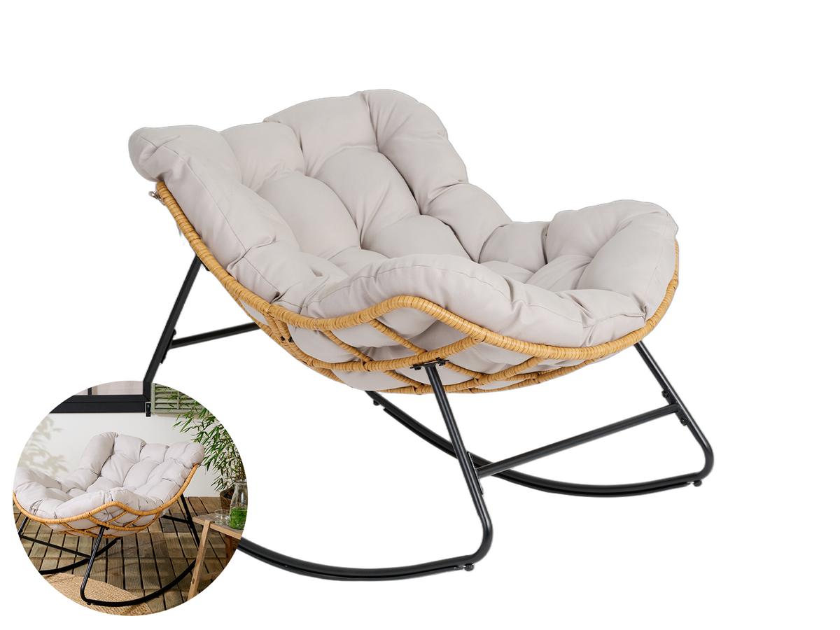Lifa Garden Rotan Rocking Stoel met Kussen - Naturel - 110x70x90 cm
