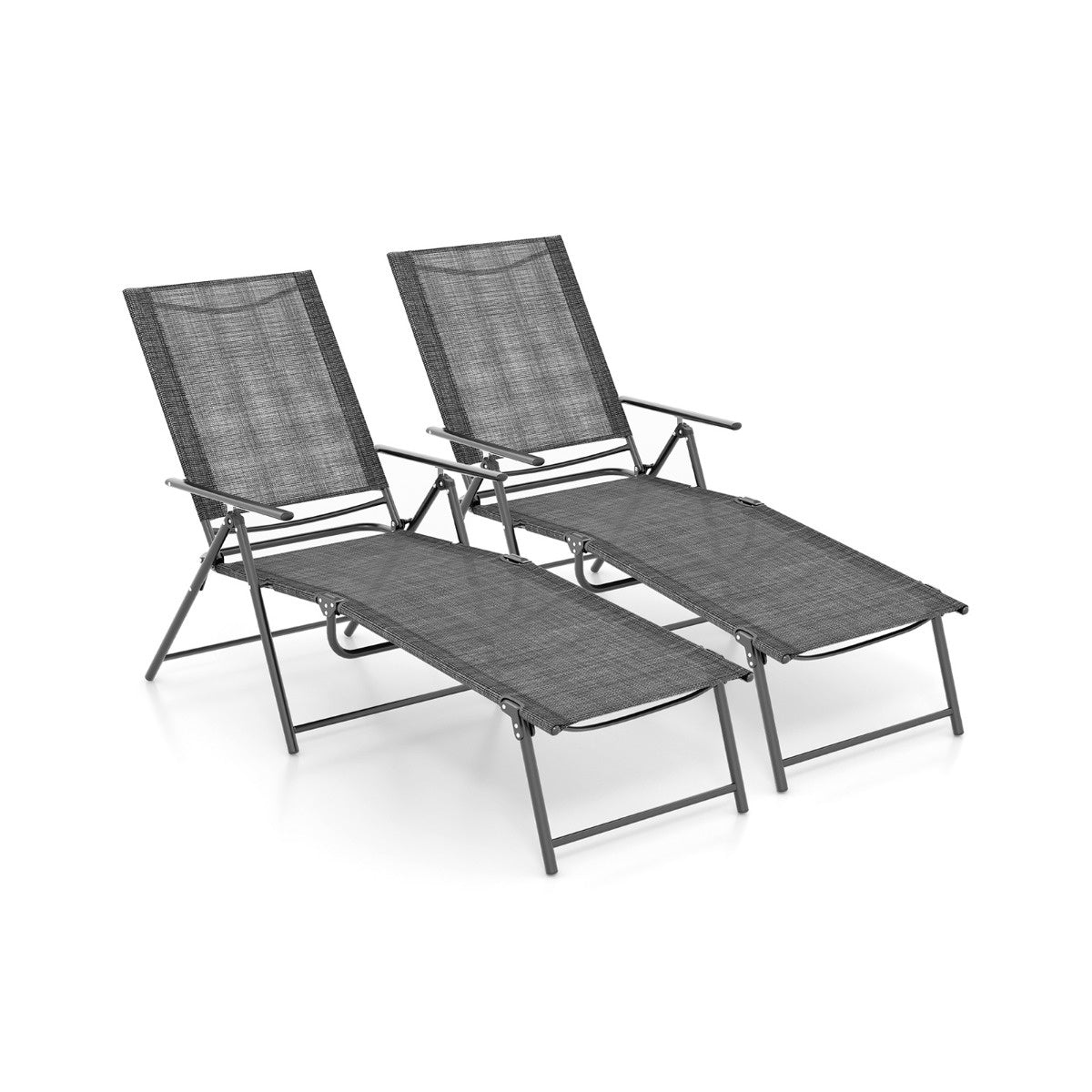 Coast Set van 2 Ligstoelen - Opvouwbaar - Grijs - 155-189 x 64 x 65-102 cm