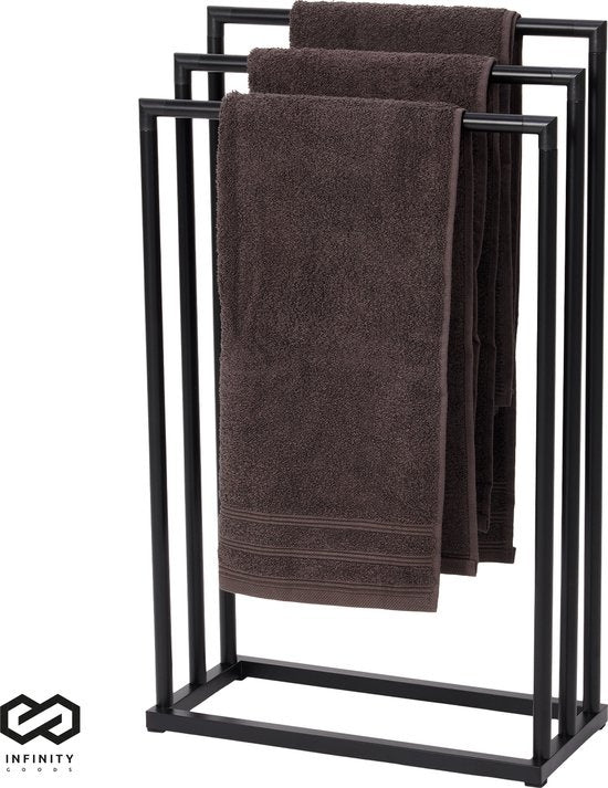 Infinity Goods Handdoekrek - Badkamer - 3 Armen - Handdoekstang - Handdoekenrek - Vrijstaand - Metaal - Mat Zwart