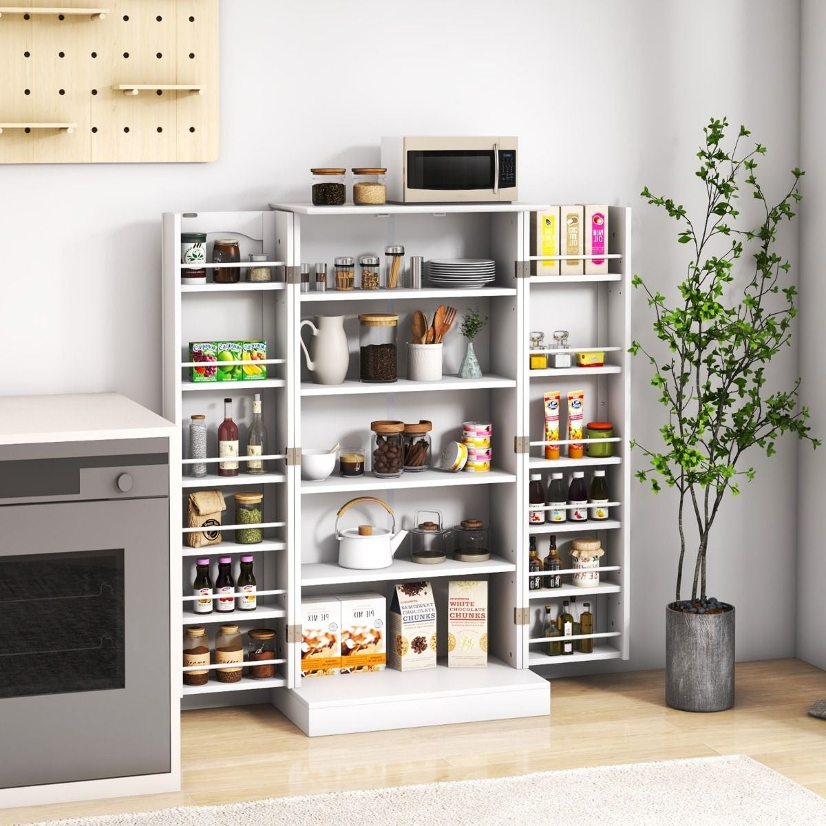 Coast – Voorraadkast Keukenkast – 60 x 40 x 120.5 cm & 17 Opbergplanken – Voorzien Van Verstelbare Planken En Kantelbeveiliging – Voor Keuken Eetkamer En Woonkamer – Wit Mdf En Metaal