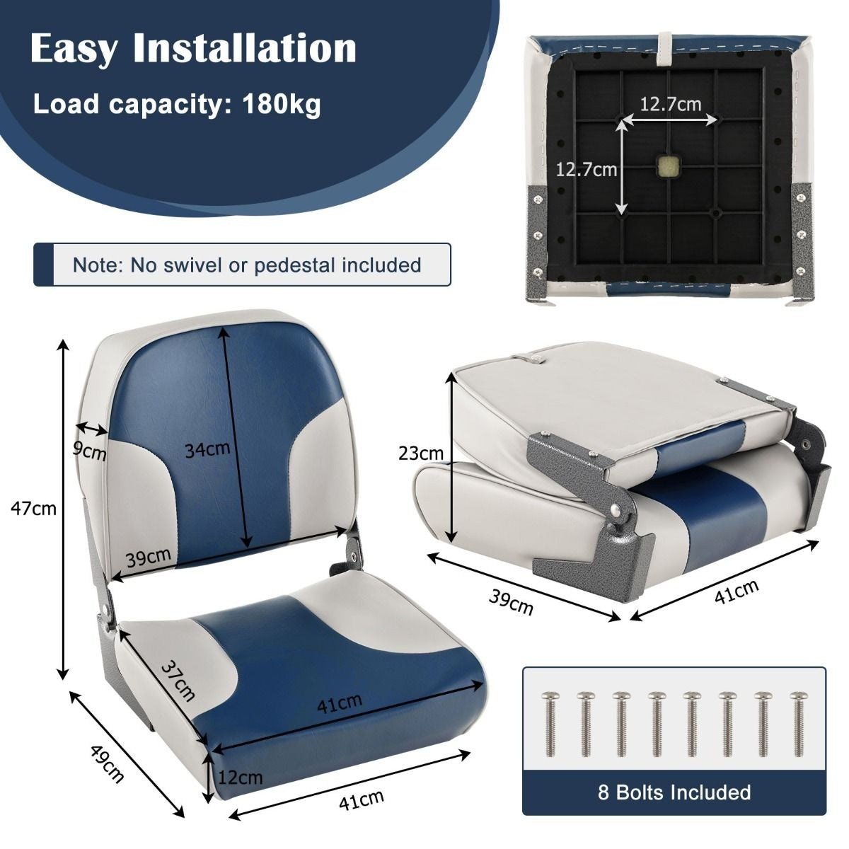 Coast Set van 2 Opvouwbare Bootstoelen met Lage Rugleuning - Blauw