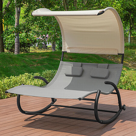 SoBuy Zonnedek 2-zits schommelstoel - 300kg - 140x184x180cm - Beige/Grijs