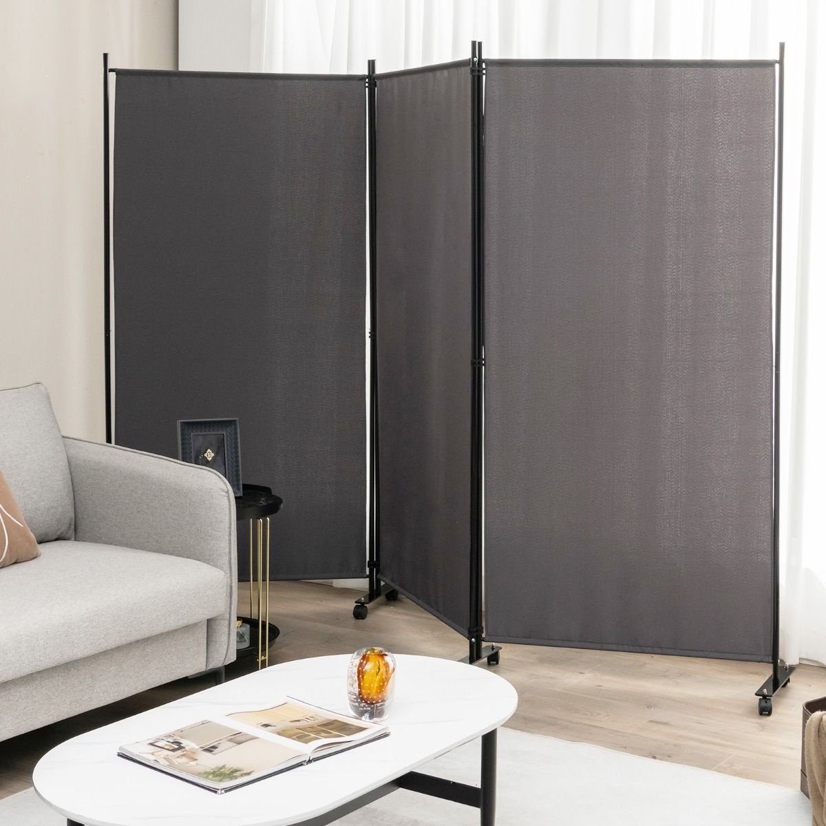Coast 3-Paneels Scheidingswand - 262 x 30 x 180 cm - Grijs - Polyester/Metaal