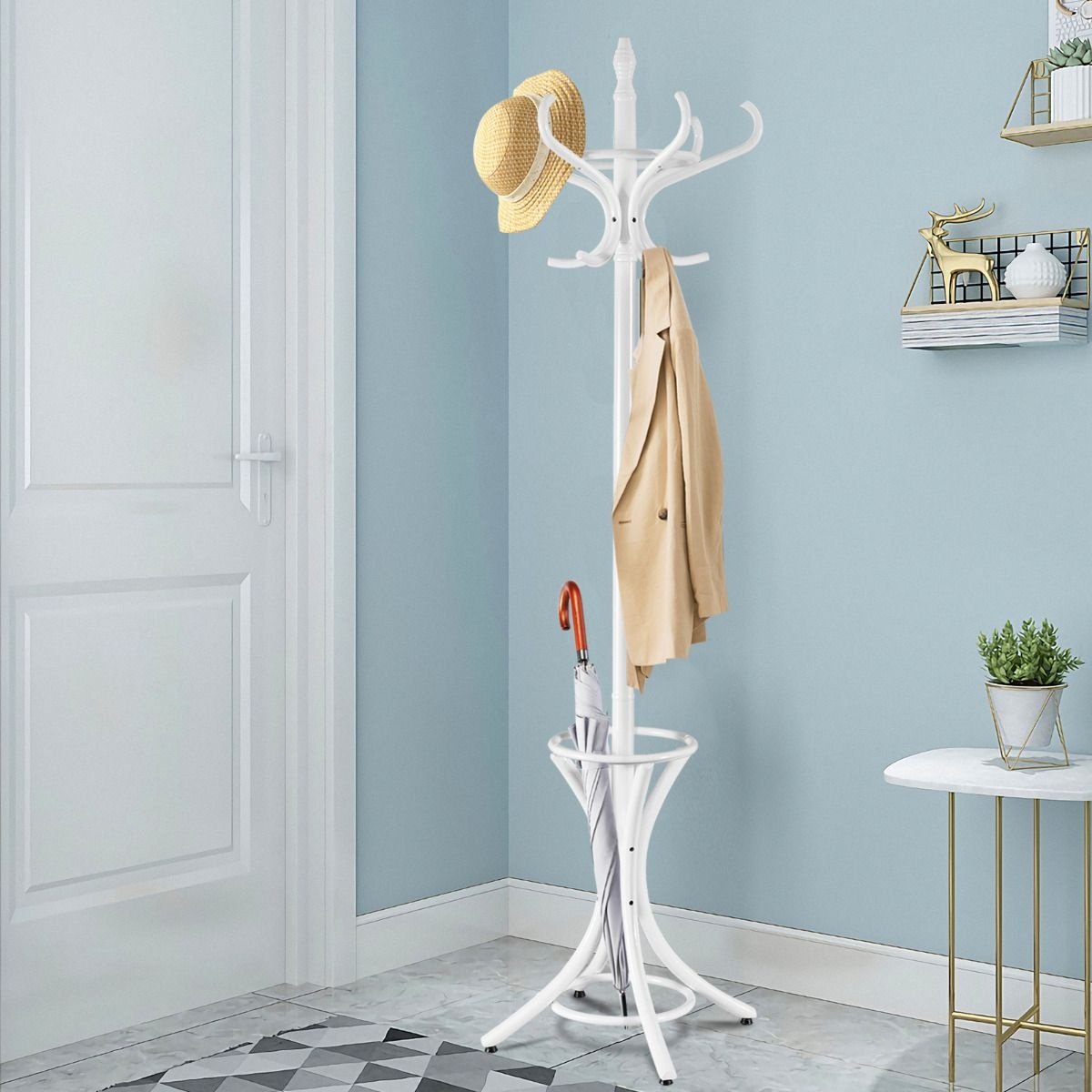 Coast Staande Kapstok - 12 Haken - Met Parapluhouder - Wit - 51 x 51 x 184 cm