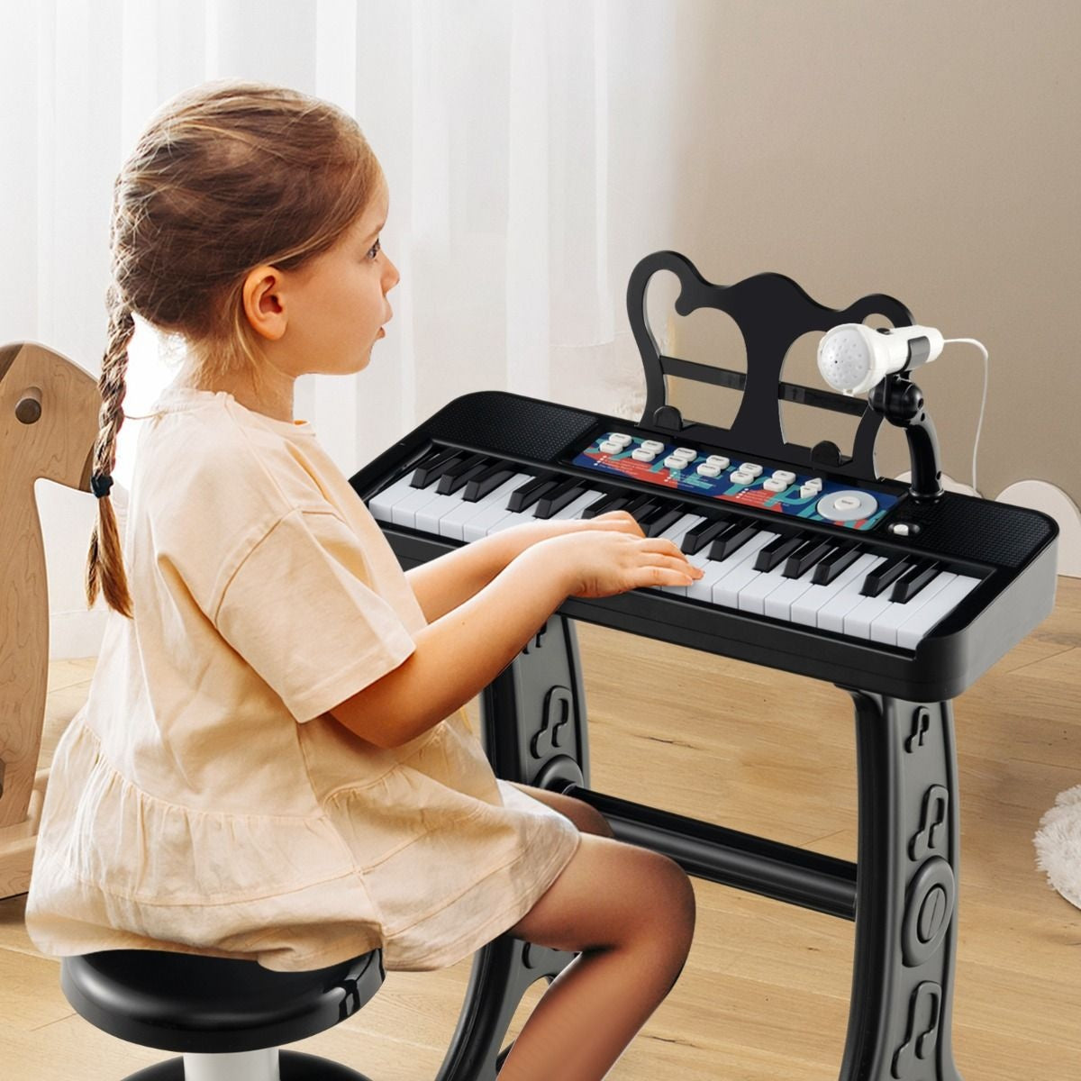 Coast Kinderpiano - 37 Toetsen - met Verstelbare Kruk en Microfoon - Afneembare Standaard - Zwart
