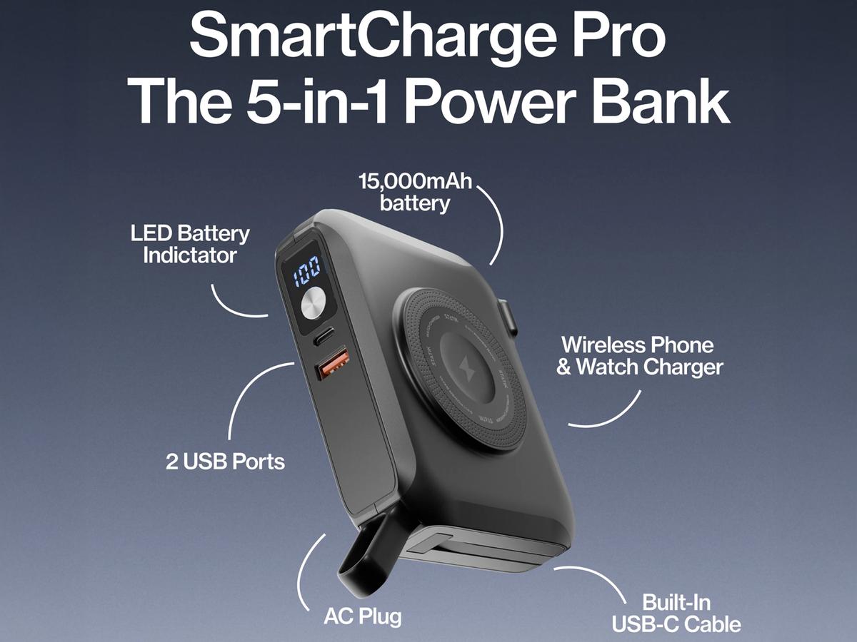 iBOOD SmartCharge Pro Powerbank - 15.000 mAh - 60 W - Zwart