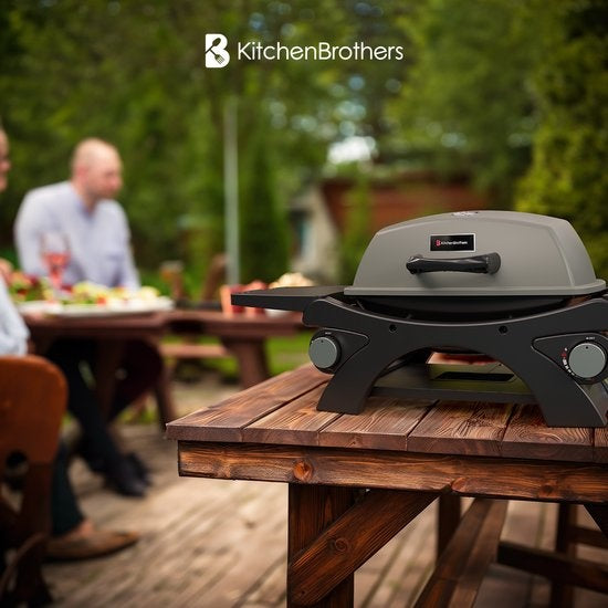 KitchenBrothers Gasbarbecue – Tafelmodel & 2 Hittezones – 10.000 BTU – 48 x 37 x 38 cm – Zwart