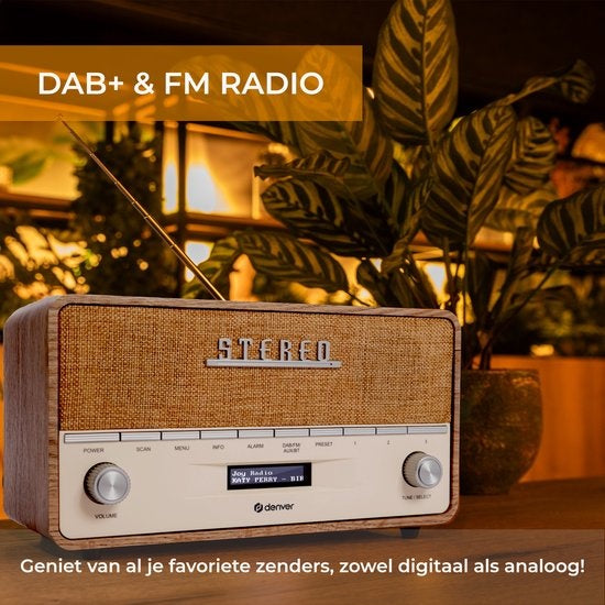 Denver - DAB Radio XL - Retro Radio - Bluetooth - DAB+/ FM - Batterijen & Netstroom - DAB36LW