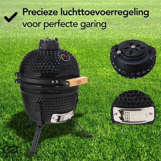 Infinity Goods Kamado BBQ Egg - 13 Inch - Inclusief Hoes - Houtskoolbarbecue - Ø 27 CM - Zwart