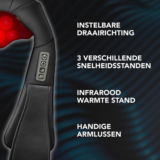 Infinity Goods Shiatsu Massagekussen - Elektrisch Nek en Rug Apparaat - Warmtefunctie met Infrarood - 8 Instelbare Massagekoppen - Massageapparaat - Zwart