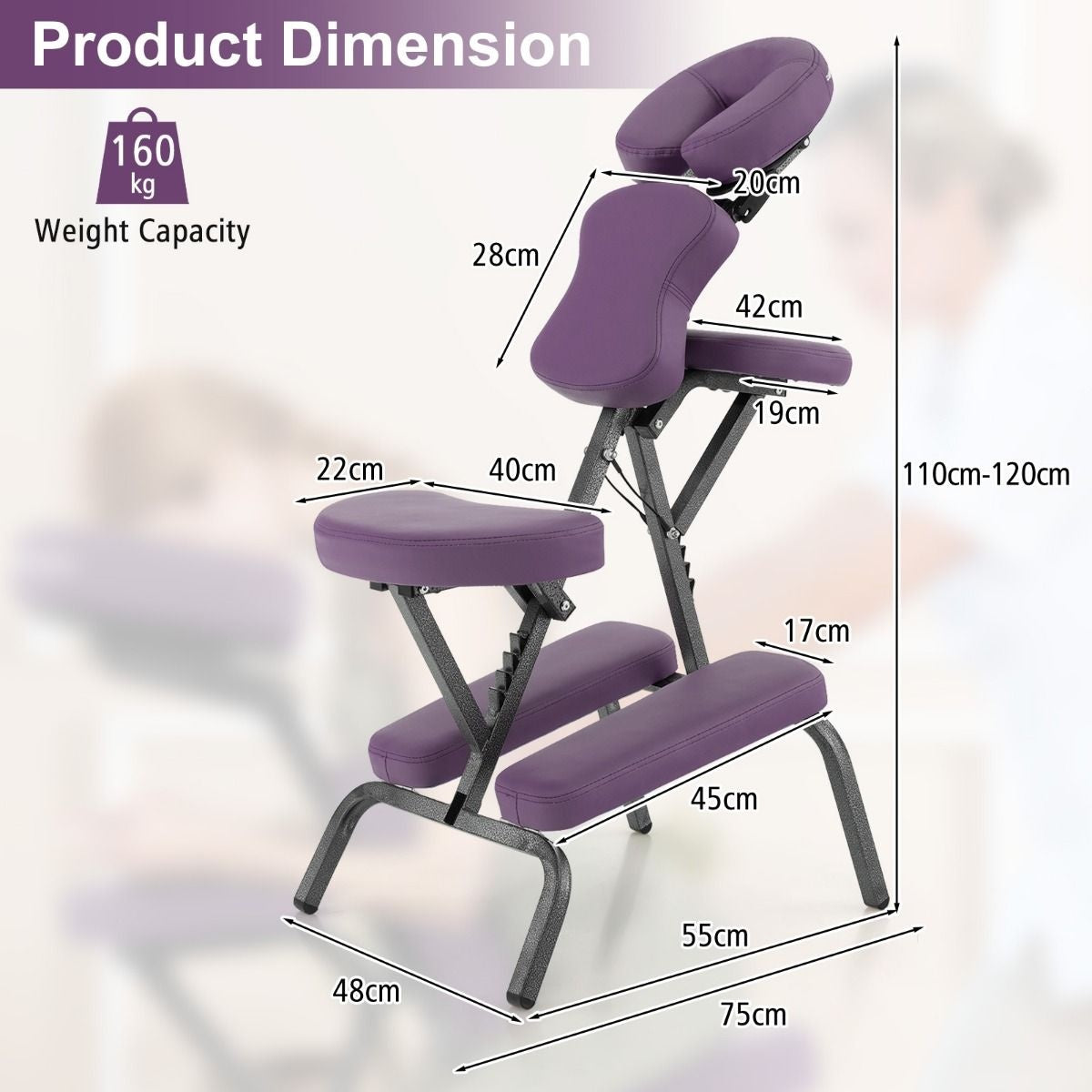 Coast Massagestoel - Inklapbaar - Met draagtas - Max 150 kg - 48 x 55 x 120 cm - Paars