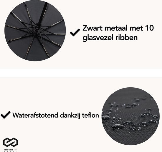 Infinity Goods Stormparaplu - Paraplu - 140 km/u - Reflecterend - Ø 107 cm - Automatisch Uitklapbaar - Beschermhoes - Zwart