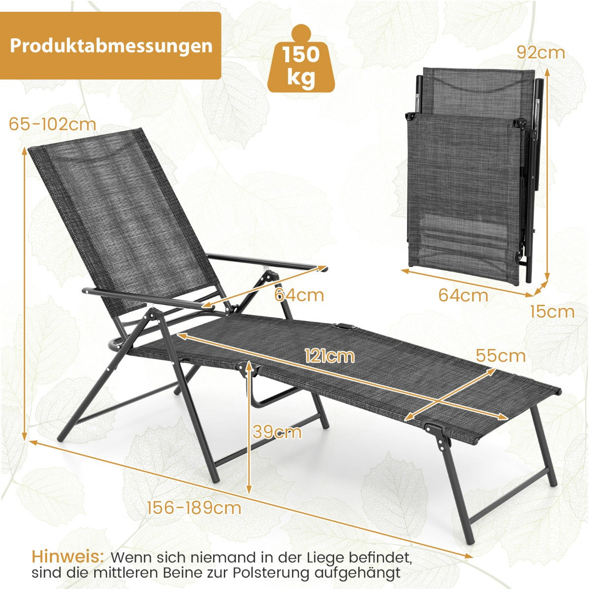 Coast Set van 2 Ligstoelen - Opvouwbaar - Grijs - 155-189 x 64 x 65-102 cm
