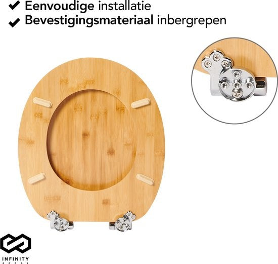 Infinity Goods Bamboe WC Bril Terry - Toiletbril Met Deksel - Soft Close - RVS Scharnieren - Inclusief Bevestigingsmateriaal