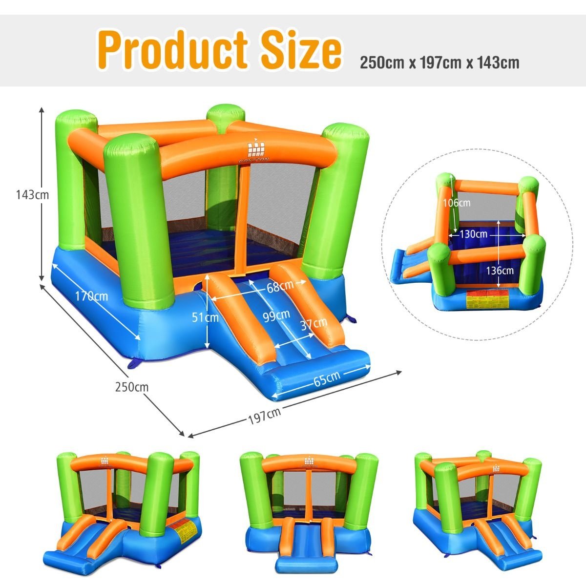 Coast Springkasteel - 2 tot 3 kinderen - Excl. Blower - 250 x 197 x 143 cm - Kleurrijk