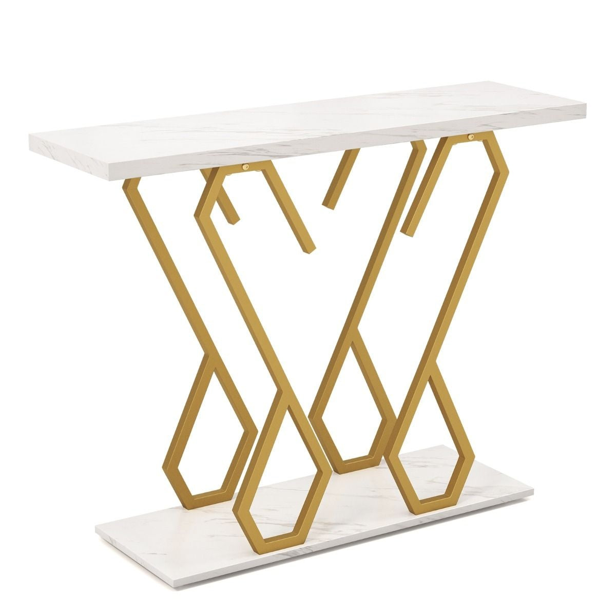 Coast Bijzettafel - Marmerlook - 100 x 30 x 79 cm - Wit/ Goud