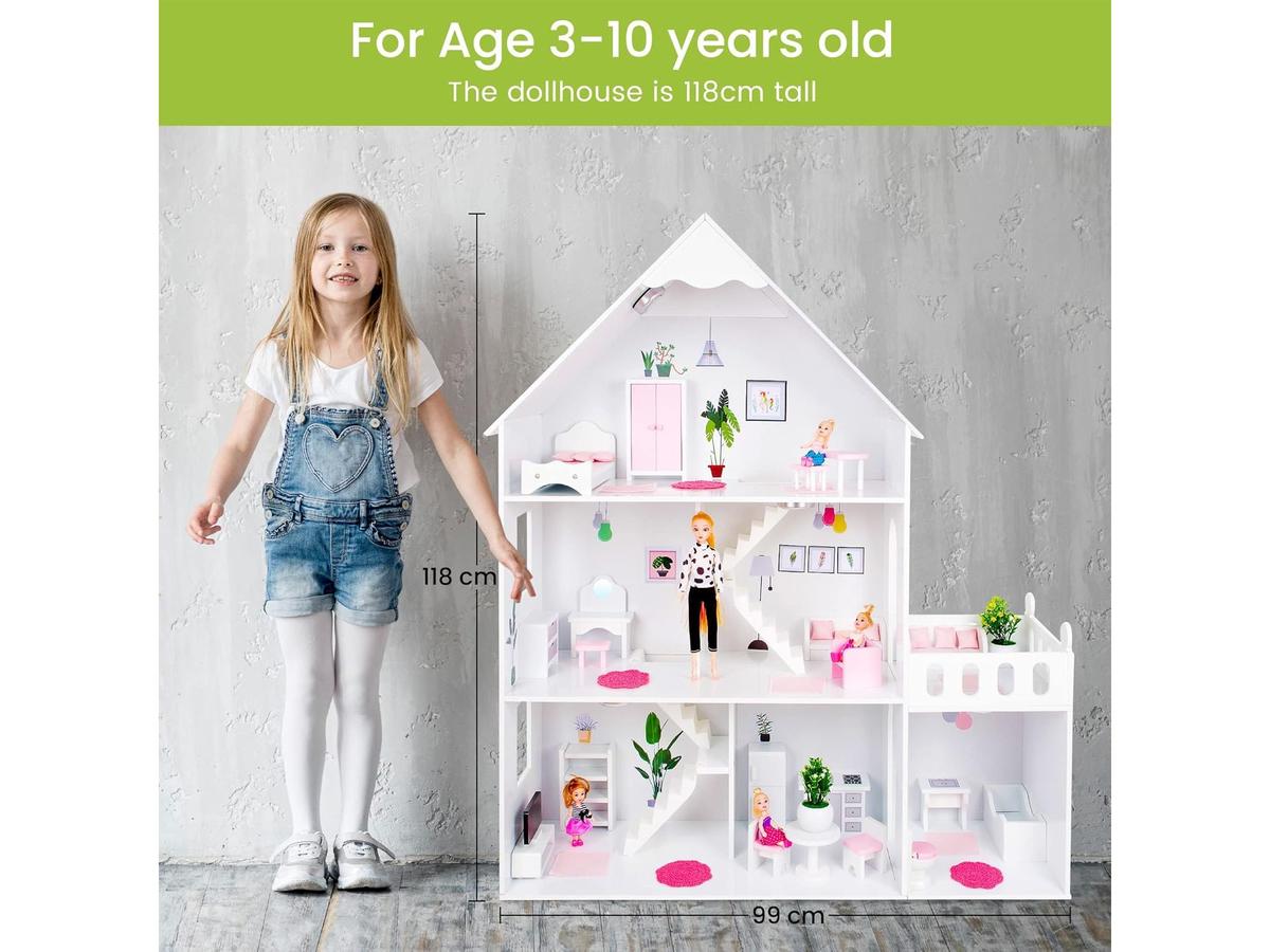 Green series Large Wooden Doll House GS0023B-1 met LED-verlichting
