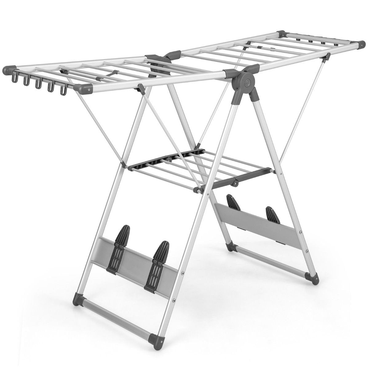 Coast Opvouwbaar Kledingrek - 2 Niveaus - Verstelbare Hoogte - Aluminium - 141 x 48 x 81,5-131 cm - Zilver/Grijs