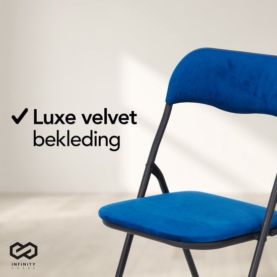 Infinity Goods Klapstoel - Vouwstoel - Fluweel - Eettafelstoel - Opklapbare Stoel - 43 x 47 x 80 CM - Stoel - Blauw