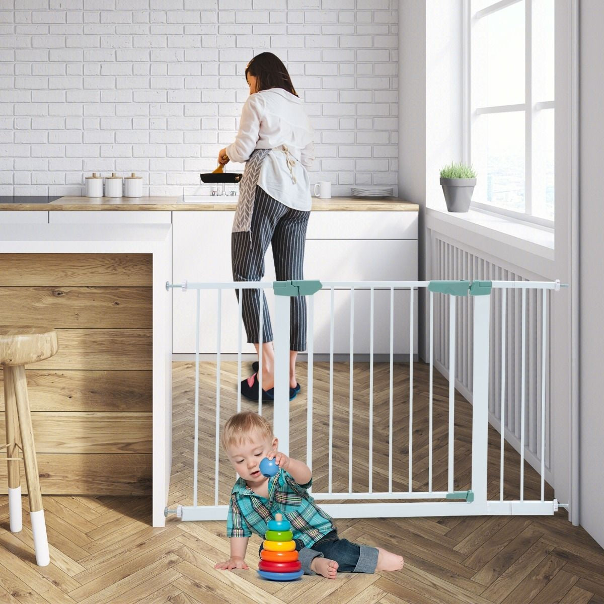 Coast Traphekje Extra hoog - Incl. Verlengstukken - Voor Huisdieren en Baby's - Groen / Wit