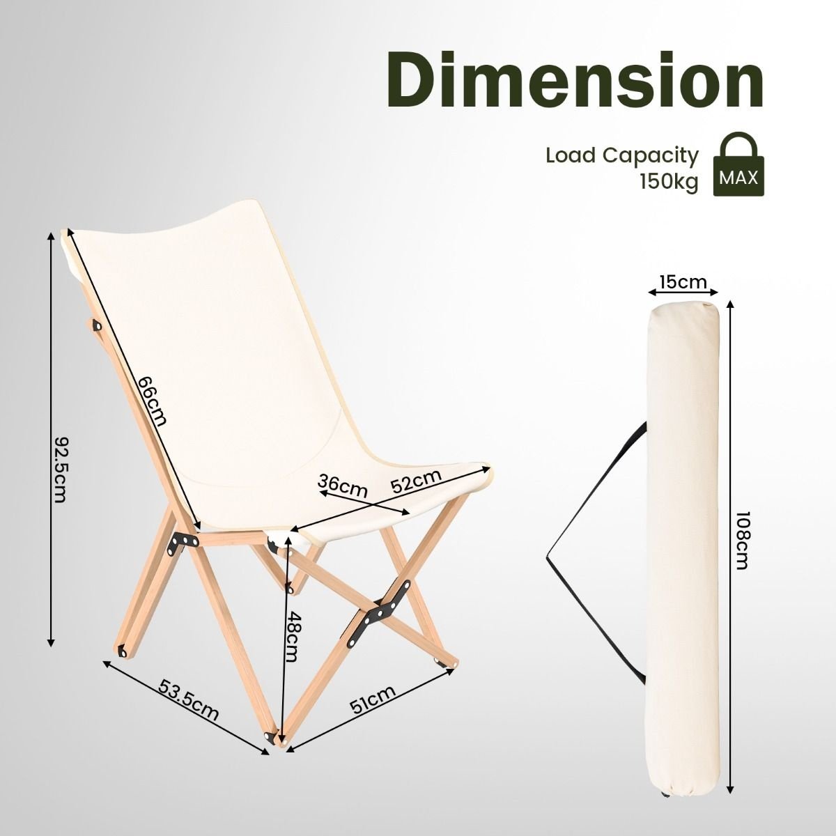 Coast Campingstoelen - Set van 2 - Beige - 51x72,5x92,5cm