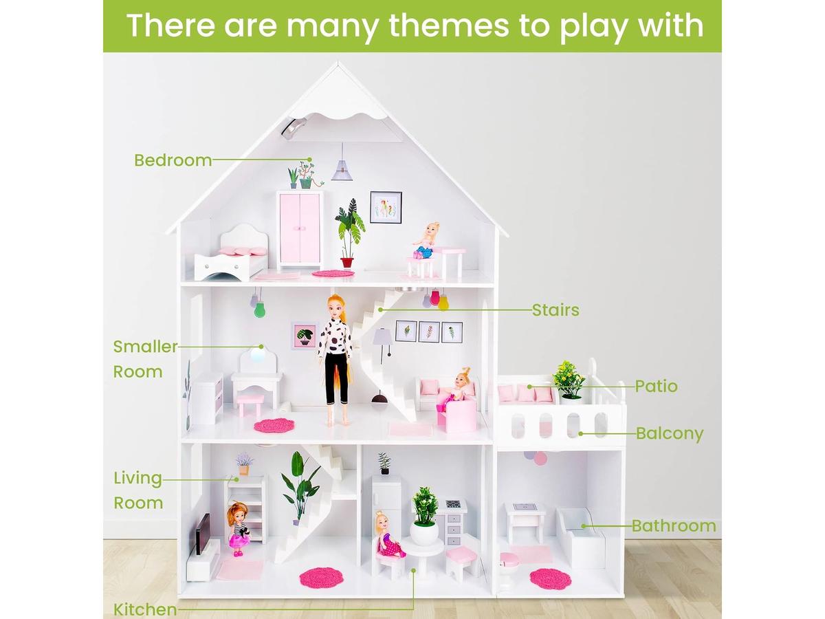 Green series Large Wooden Doll House GS0023B-1 met LED-verlichting
