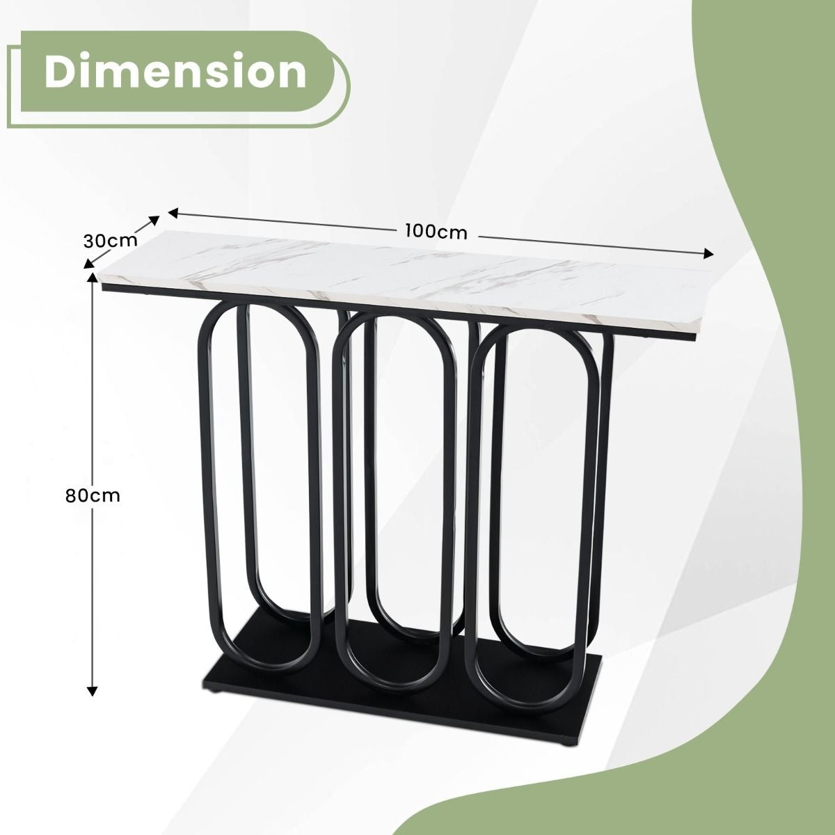 Coast Consoletafel met Imitatiemarmer - Metalen Frame - Wit+Zwart - MDF/Metaal