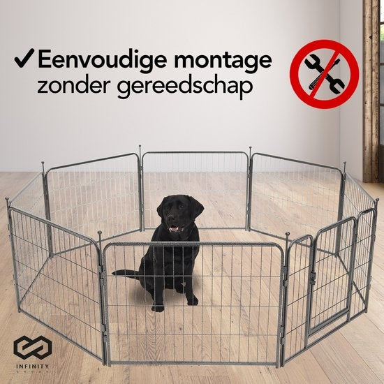 Infinity Goods Hondenren - Puppyren - 8 Panelen - 60 x 80 CM - 480 CM Omtrek - Opvouwbaar - Met Deur - Staal - Zwart