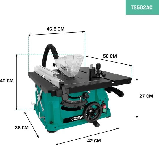 VONROC Zaagtafel – compact model – 1500W - 5000rpm - Ø210mm – Incl. 40T zaagblad