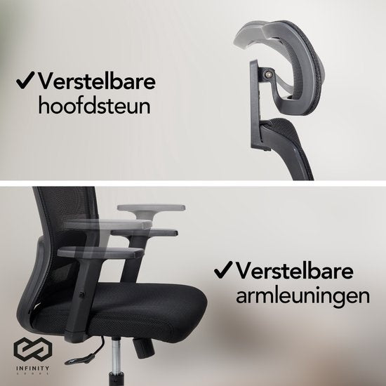 Infinity Goods Ergonomische Bureaustoel - Bureaustoelen Voor Volwassenen - Volledig Verstelbaar - Office Kantoor Chair - Zwart