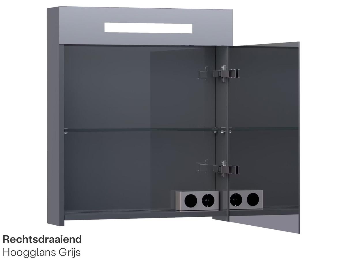 Brauer Double Face 60 Spiegelkast - 60 cm - Hoogglans Grijs - Rechtsdraaiend
