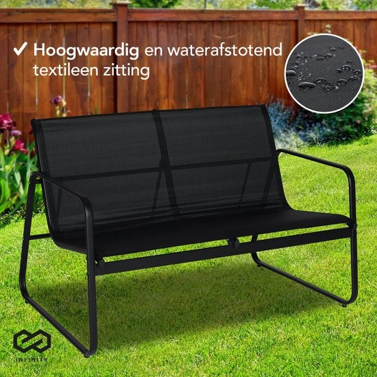 Infinity Goods Tuinset – Incl. Bank, 2 Stoelen & Glazen Tafel – Zwart/Antraciet