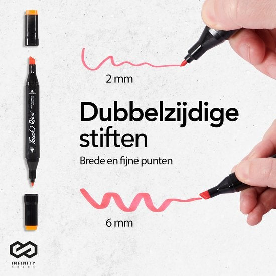 Infinity Goods Twinmarkers 168 Stuks - Professionele Alcohol Markers - Dubbelzijdige Tip - Stiften - Opbergtas Met Houder