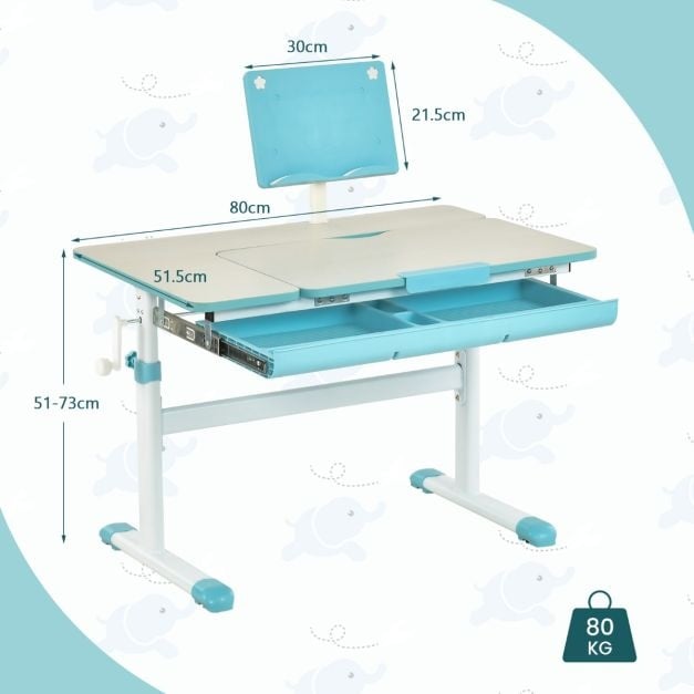 Coast Kinderbureau - Hoogte Verstelbaar - Kantelbaar - 80 cm x 51,5 cm x 51-73 cm - Blauw