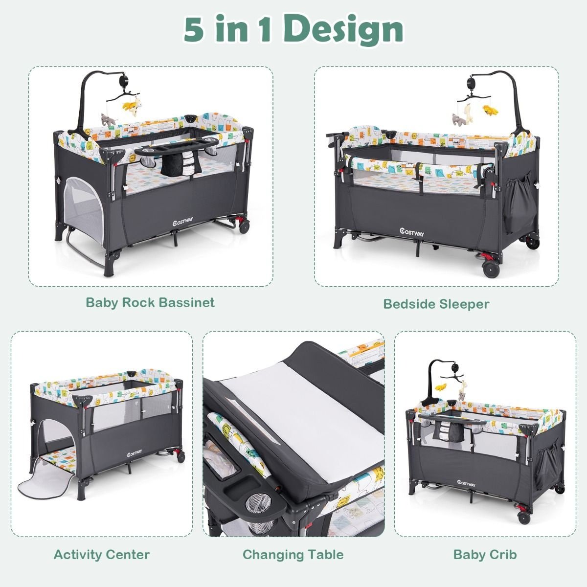 Coast Multifunctionele Baby Ledikant - 76 x 108,5 x 83 cm - Grijs