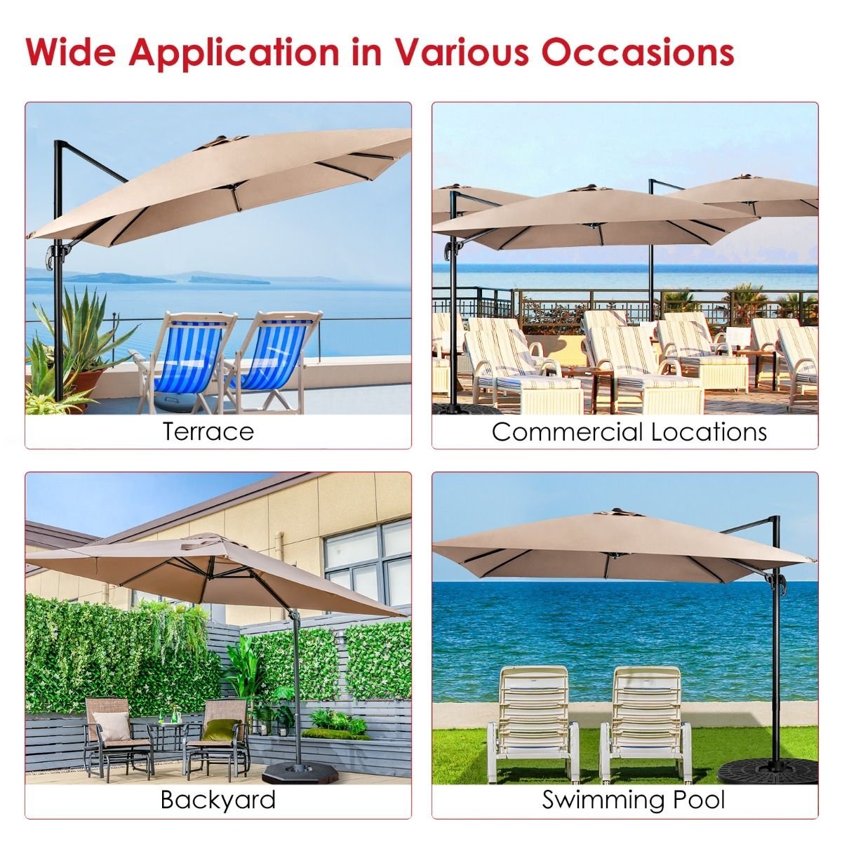 Coast Zweefparasol - Kantelbaar - 300 x 300 x 273 cm - Koffiebruin