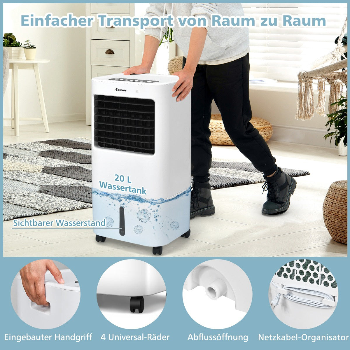 Coast 3-in-1 Luchtkoeler – 20 liter – 65 W – 37 x 32 x 74,5 cm – Wit