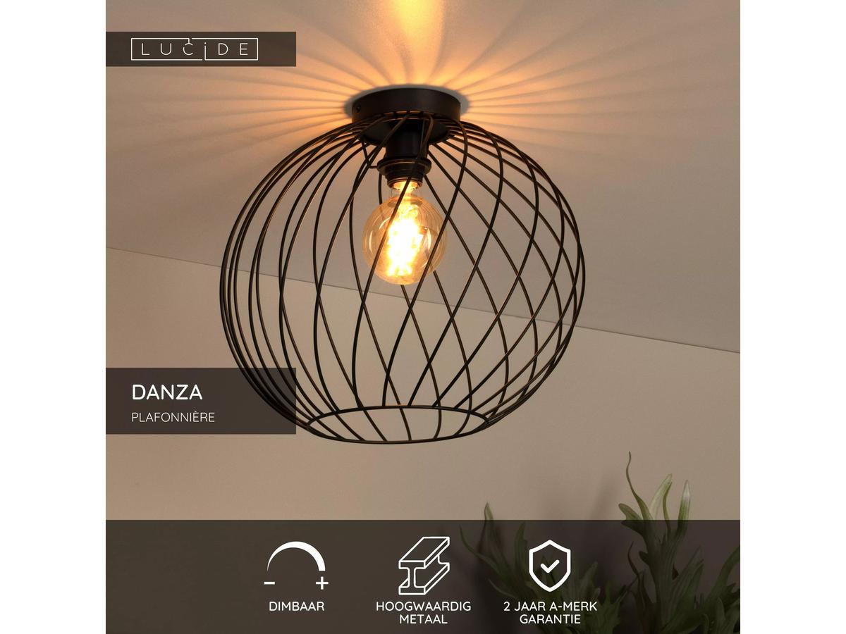 Lucide Danza Plafondlamp - Ø40 cm - 1x E27 Fitting - Zwart