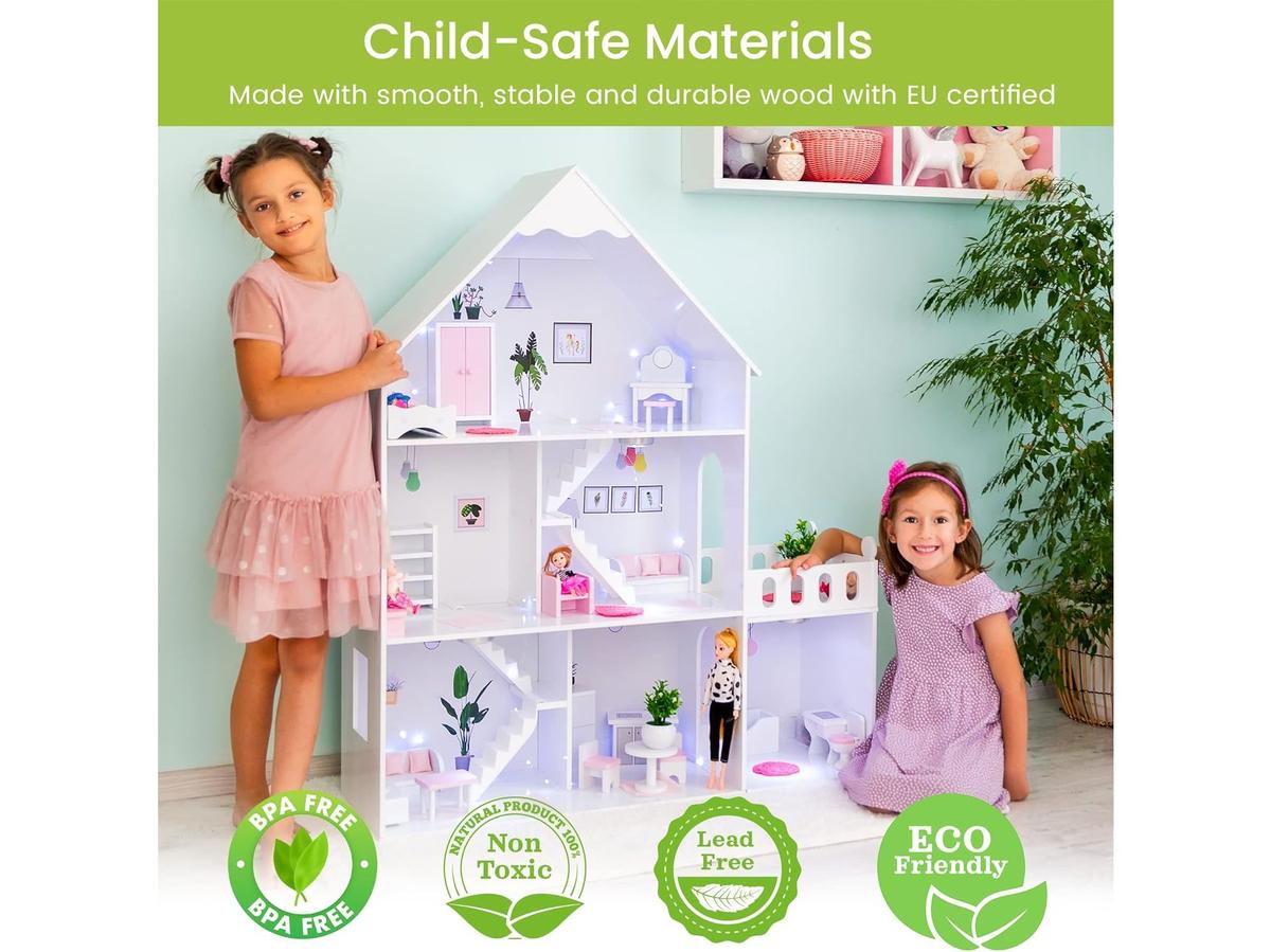 Green series Large Wooden Doll House GS0023B-1 met LED-verlichting