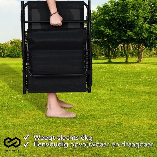 Infinity Goods Ligbed - Opvouwbaar - Inclusief Hoofdkussen - Zonnebed - Ligstoel - Verstelbaar - Tuin - Weerbestendig - Antraciet