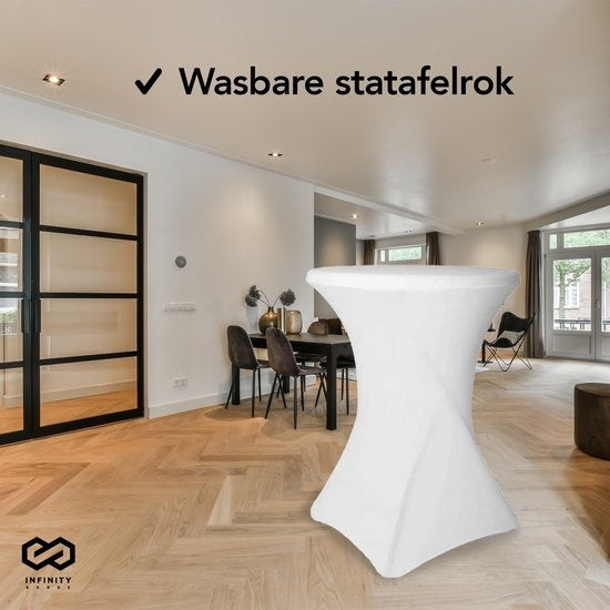 Infinity Goods Stevige Statafel Incl. Witte Statafelrok - Partytafel - Robuust en Weersbestendig - 80cm x 110cm - Inklapbaar - Feest - Wit/Grijs